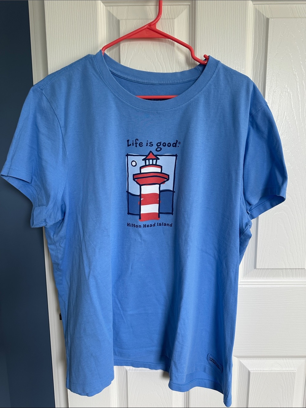 Life Is Good Blue Women’s Hilton Head Lighthouse Tee with Red Accents